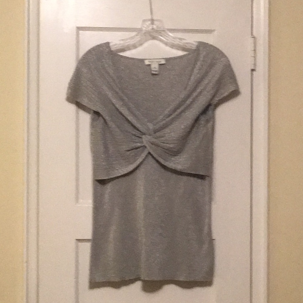 WHBM silver silk blend top M